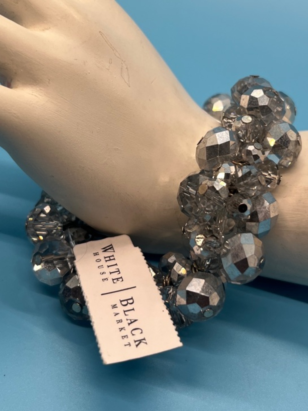 White House Black Market Silver Faceted Bead Stretch Bracelet
